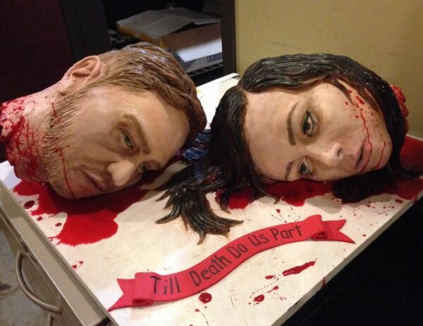 Severed Bride and Groom Head Wedding Cake